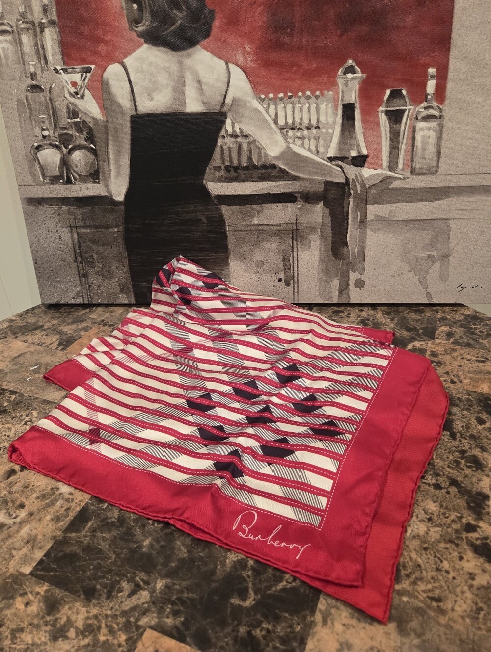 NWOT!! Burberry Silk 26" x 26" Square Red, Beige and Black Plaid Scarf